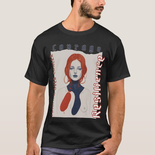 T-shirt Triomphe sur le cancer - Gras Portrait Abstrait Fe (Devant)
