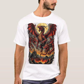 T-shirt Triple Dragon Moon Fantasy Tee