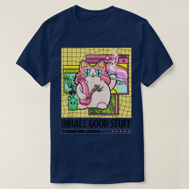 T-shirt Trippy Weed Kitty Chat CBD Glitch Pastel Bong Join (Design devant)