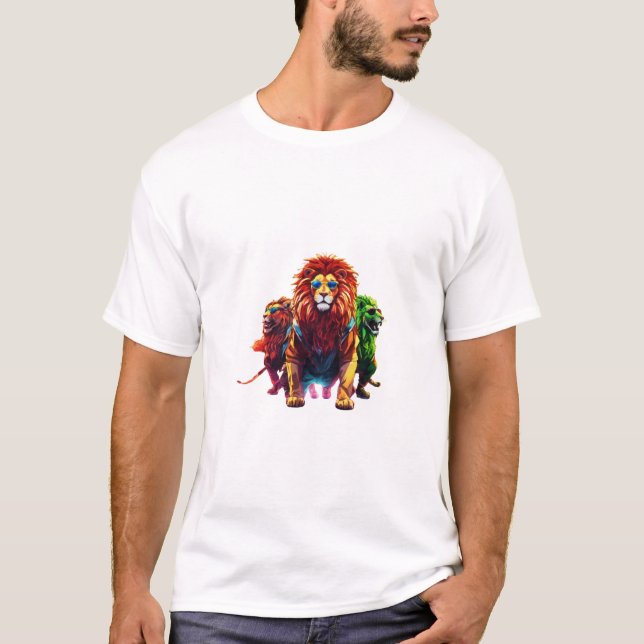 T-shirt trois amis dans leur style ( lion ) (Devant)
