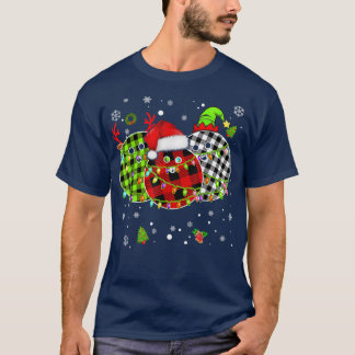 T-shirt Trois balles de bowling Plaid Joueur de Noël