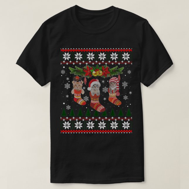T-shirt Trois Chat En Sock Drôle Chat De Noël Vilain Noël  (Design devant)