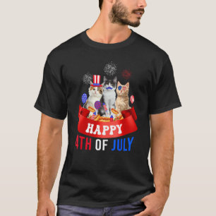 T-shirt Trois Chat Heureux 4 Juillet Ballon Amant Indépend