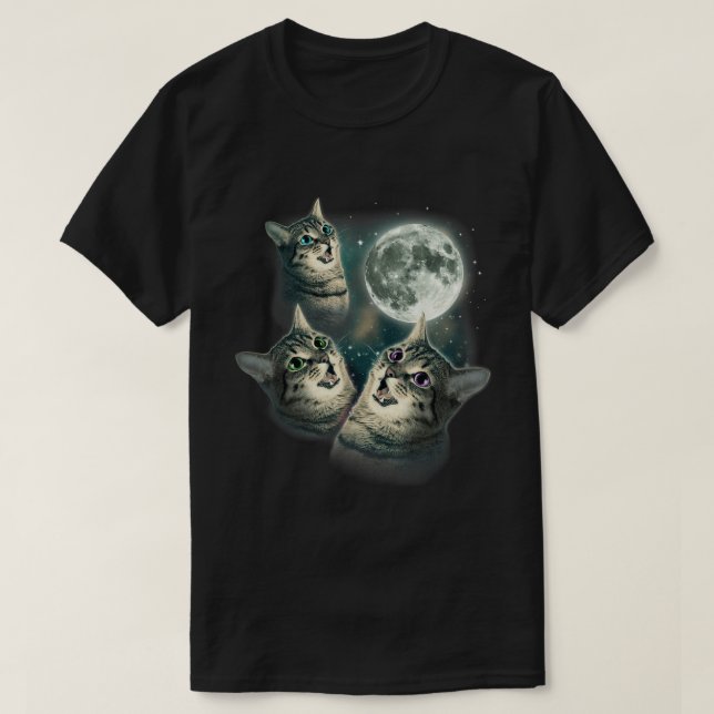 T-shirt Trois Chat Lune Mème Galaxie Kitten Art (Design devant)