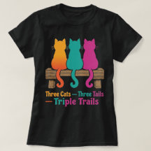 Trois chats clôture queues colorées Art