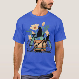 T-shirt Trois Chats Noirs, un Vélo et un Pot aux Fleurs