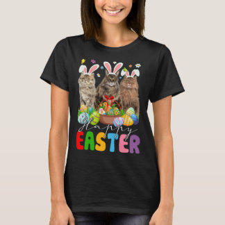 T-shirt Trois chats persans Bunny et panier d'oeufs de Pâq