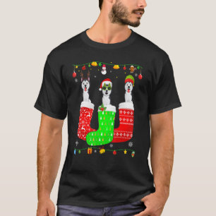 T-shirt Trois Chien Sibérie Husky Dans Chaussettes De Noël