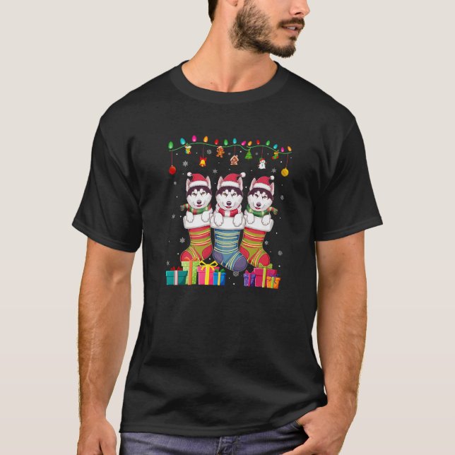 T-shirt Trois Chien sibérien Husky dans Sock Garçons amusa (Devant)