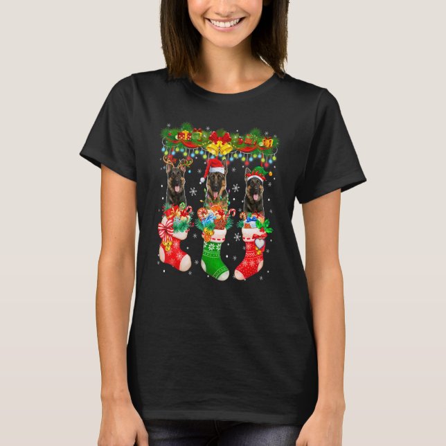 T-shirt Trois Chiens Bergers Allemands De Père Noël Reinde (Devant)