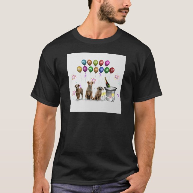 T-shirt Trois Chiens mignons qui souhaitent une bonne anné (Devant)