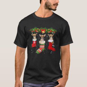 T-shirt Trois Chihuahua Chien En Sock Noël Santa Hat Xm