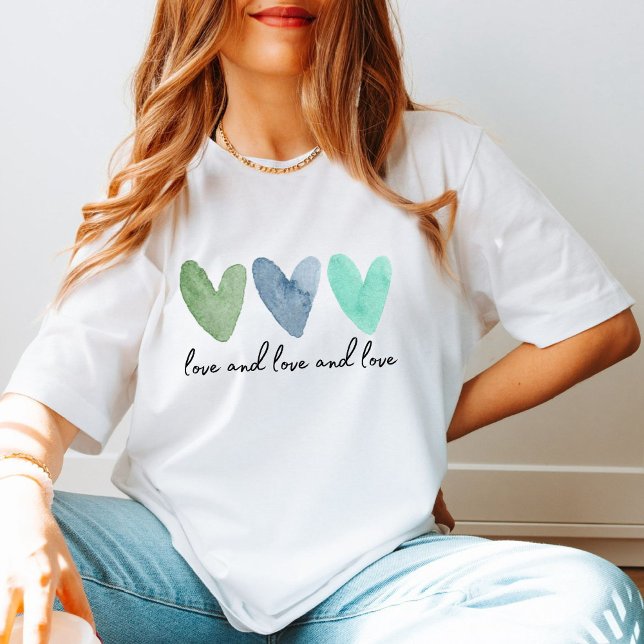 T-shirt Trois Coeurs aquarelle avec texte personnalisable (Créateur téléchargé)