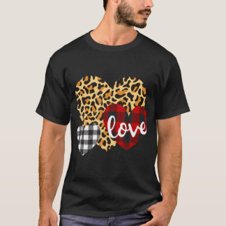 T-shirt Trois Coeurs Leopard Buffalo Plaid Pour Femmes Val