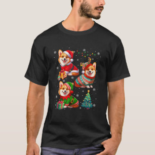 T-shirt Trois corgis elfes du Père Noël portant un pull en