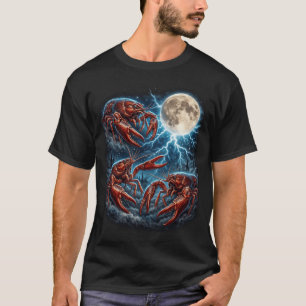 T-shirt Trois Écrevisses Lune Foudre Rétro Crustacé