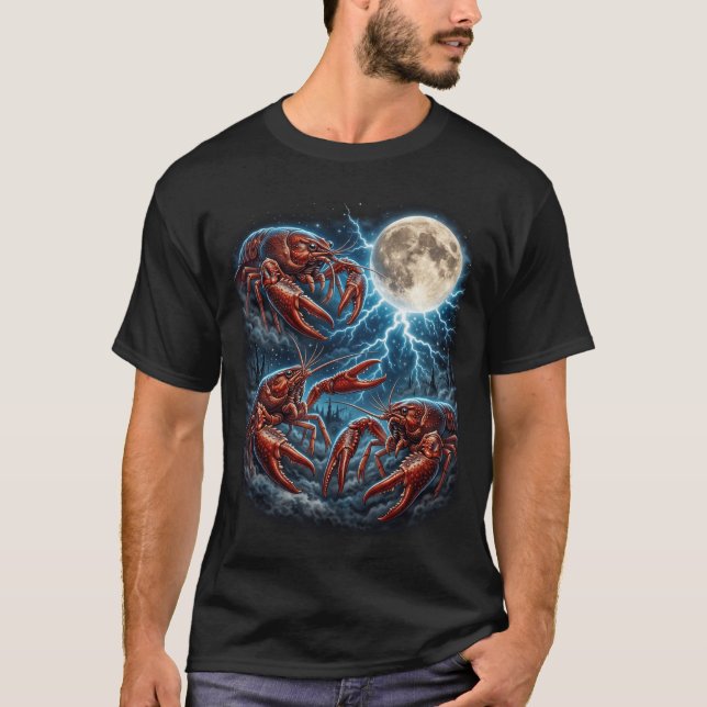 T-shirt Trois Écrevisses Lune Foudre Rétro Crustacé (Devant)