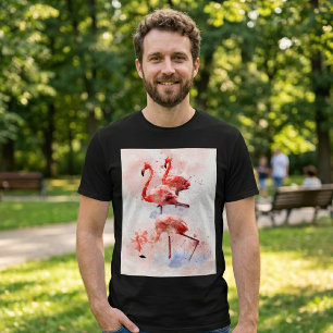 T-shirt Trois flamants roses en impression d'art à l'aquar