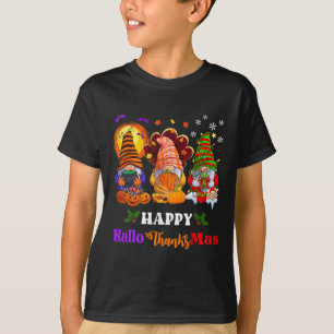 T-shirt Trois Gnomes Halloween Joyeux Noël Joyeux Hallo