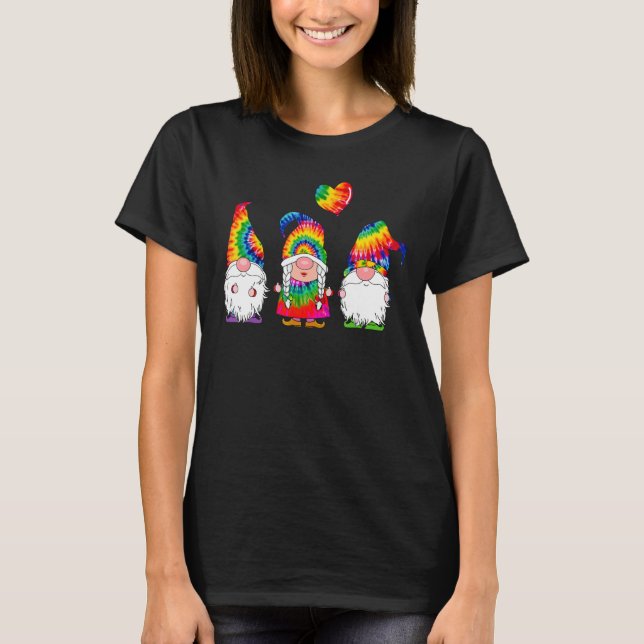T-shirt Trois Gnomes Hippie Tie Dye Casquette Paix Gnome C (Devant)