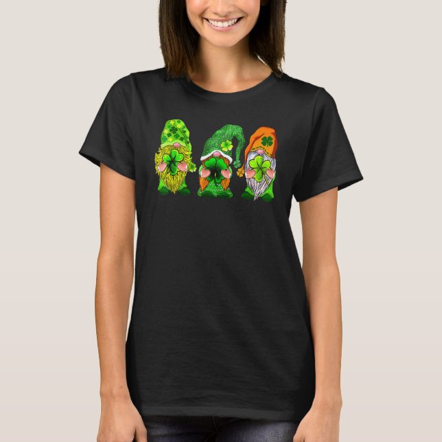 T-shirt Trois Gnomes Lucky Clover Leaf Shamrock St Patrick (Devant)