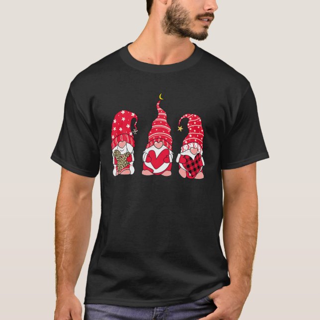 T-shirt Trois Gnomes tenant le coeur Leopard heureux Valen (Devant)