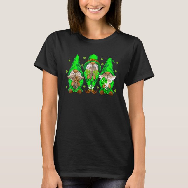 T-shirt Trois Gnomes tenant le Shamrock Leopard Plaid St P (Devant)