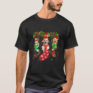 T-shirt Trois Golden Retriever En Sock Noël Santa Hat