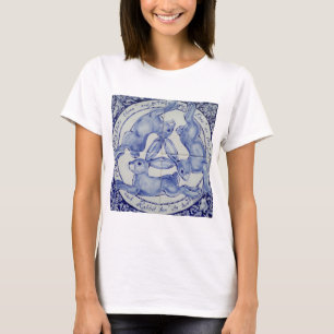 T-shirt Trois Hares Rabbit Bleu et blanc Médaillon Oiseau