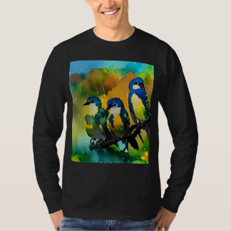 T-shirt Trois jolis oiseaux colorés dans l'art de l'aquare