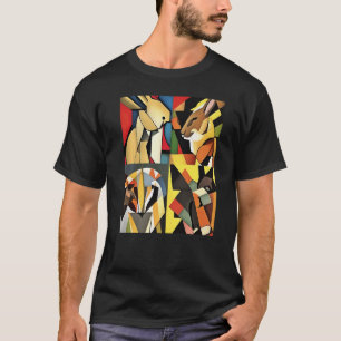 T-shirt Trois Lapins Et Un Lion Géométrique Abstrait Colla