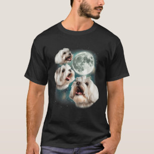 T-shirt Trois Maltais Lune 3 Chiens Maltais Mignons Hurleu