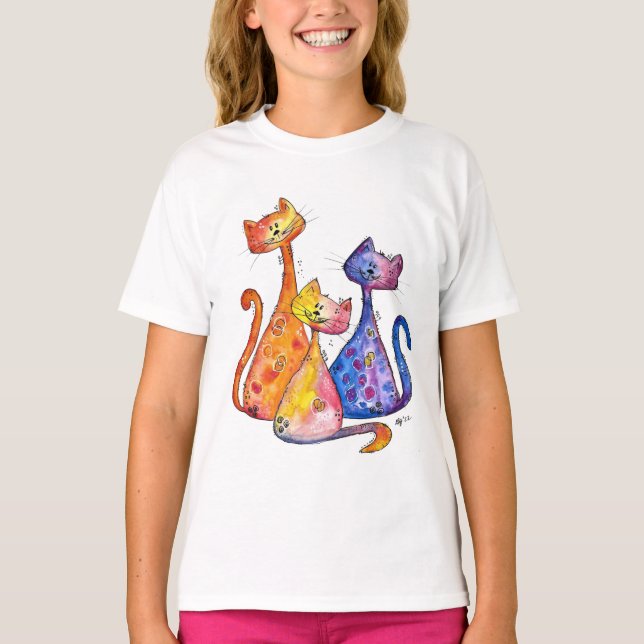 T-shirt Trois mignons chats Whimsical (Devant)
