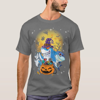 T-shirt Trois requins Citrouille Halloween Shark Lover drô