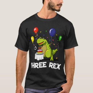 T-shirt Trois Rex 3e Anniversaire Cartoon T-Rex Dinosaure