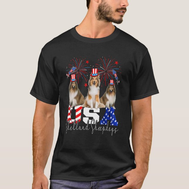 T-shirt Trois Sheepdogs de Shetland aux États-Unis Casquet (Devant)