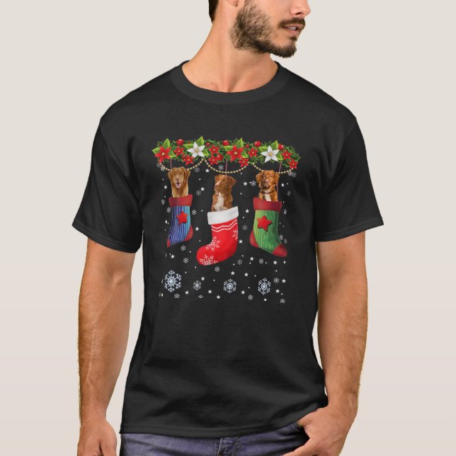T-shirt Trois Toller Chien En Sock Noël Noël Noël Noël Noë (Devant)
