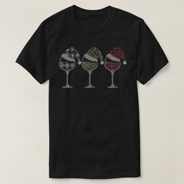 T-shirt Trois Verre de Buffalo Plaid Vin Noël Noël S (Design devant)