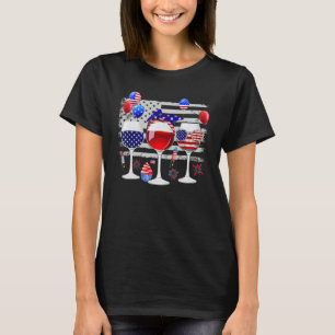 T-shirt Trois verres à vin Rouge Blanc Bleu Drapeau améric