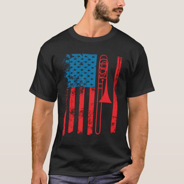 T-shirt Trombone Player Usa Drapeau Accessoires Cadeaux Po (Devant)