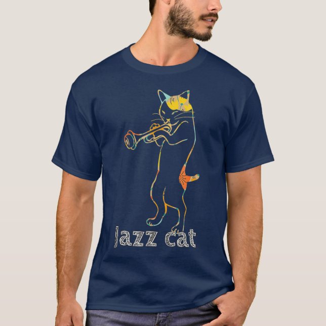 T-shirt Trompette Jazz Jouer Kitty Chat Cool Jazz Chat (Devant)