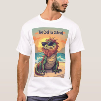 T-shirt Trop Cool pour l'école - Caricature de la plage Dr