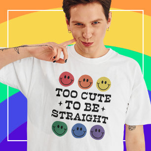 T-shirt Trop mignon pour être Gay pride droit, blanc