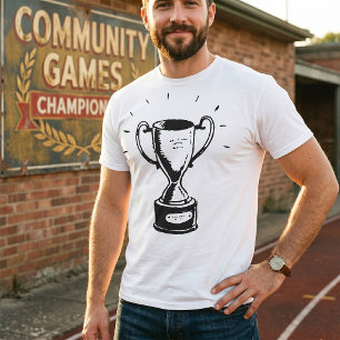 T-shirt Trophée Dessiné à la Main Rétro Noir et Blanc Prix