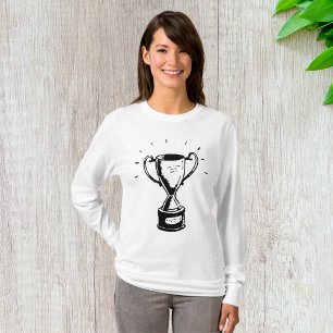 T-shirt Trophée Dessiné à la Main Rétro Noir et Blanc Réco