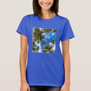 T-shirt Tropical Beaches Palm Trees on Blue Sky