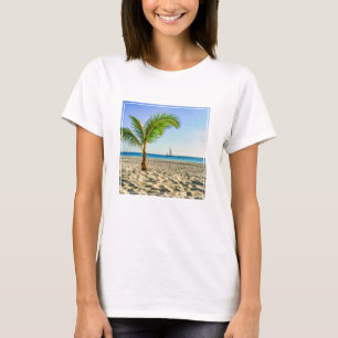 T-shirt Tropical Beaches Sailboat, Palm Tree, Aruba