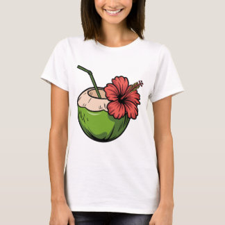 T-shirt Tropical Coconut Drink Summer Beach Vacation Art