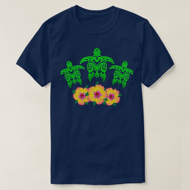T-shirt Tropical Tribal Hawaiian Hawaii Green Sea Turtle H (Design devant)