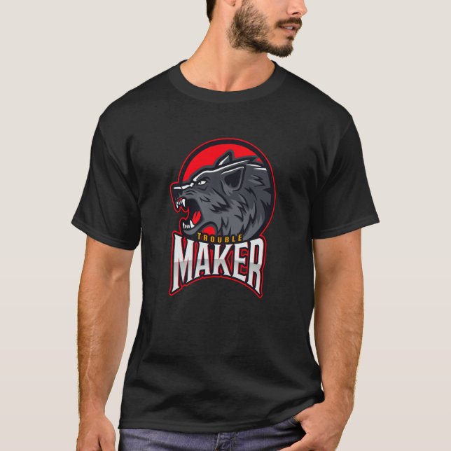 T-shirt Troublemaker Attitude Rebel Wolf  2 (Devant)